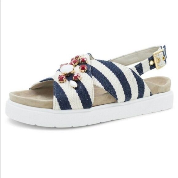 Inuikii Navy & Cream Striped Jewel Sandals (Size 6) - Picture 1 of 8